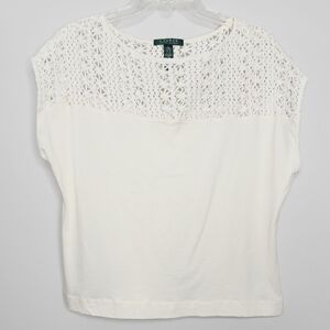 Ralph Lauren Cream Cropped Cap Sleeve Blouse Large